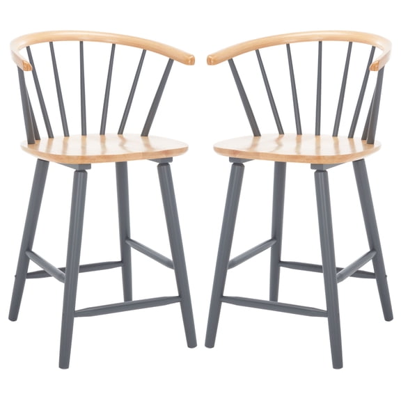 SAFAVIEH Blanchard Counter Stool, Natural/Grey, Set of 2 (21.3 in. W x 20.2 in. D x 37.5 in. H)