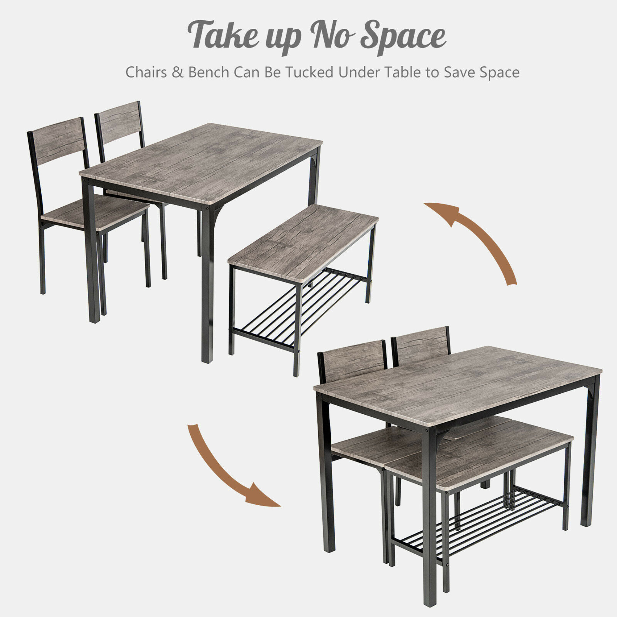 Gymax 4-Piece Dining Set with Bench and Chairs, Grey photo 7