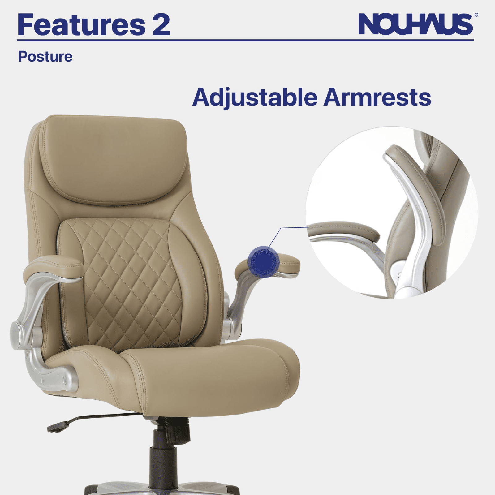 Nouhaus Posture Ergonomic PU Leather Office Chair. Click5 Lumbar Support with Flip-Up Arms. Modern Executive Chair and Computer Desk Chair