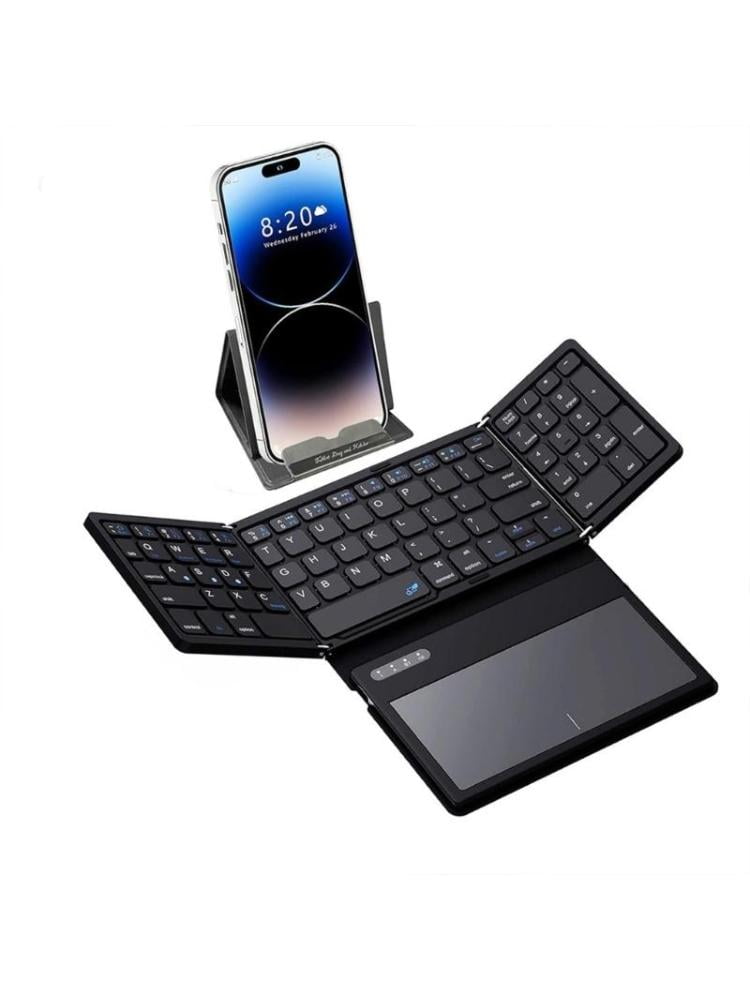 Foldable Bluetooth Keyboard With Large Touchpad And Numeric Keypad Auto Sleep For Tablets, Smartphones, Laptops