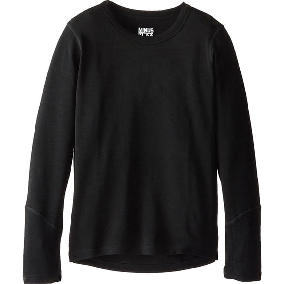 100% Merino Wool Kids Base Layer Midweight Crew Top - Warm Long Sleeve Shirt - Black - X-Small