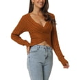 thumbnail image 4 of INSPIRE CHIC Women's Fall Winter Wrap V Neck Long Sleeve Ribbed Knit Crop Sweater Tops M Brown, 4 of 6