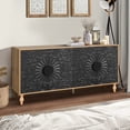 thumbnail image 4 of Wooden Cabinets, Black Carved Symmetrical Design Door And Wood Coloured Frame For TV Stand Table,Living Room ,Entryway, Black+Natural Living Room Cabinets,Mdf Cabinets With Doors, 4 of 10