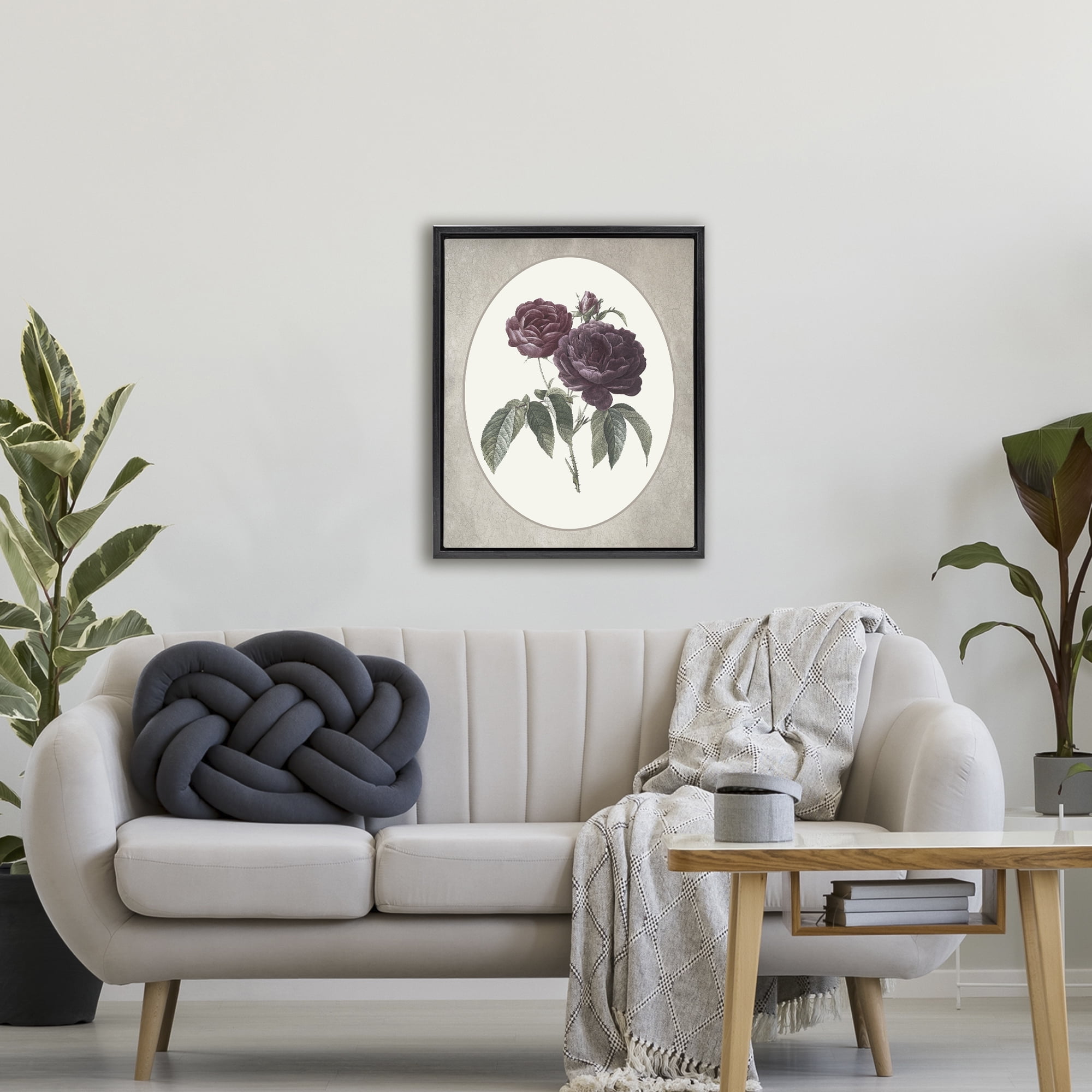 Vintage Blooms within Oval Black Framed Floater Canvas Wall Art, design by Lettered and Lined