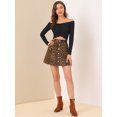 thumbnail image 3 of Allegra K Faldas de gamuza sintética para mujer con cierre de botones, minifalda corta con patrón de una línea de cintura alta Marrón Leopardo S, 3 of 6