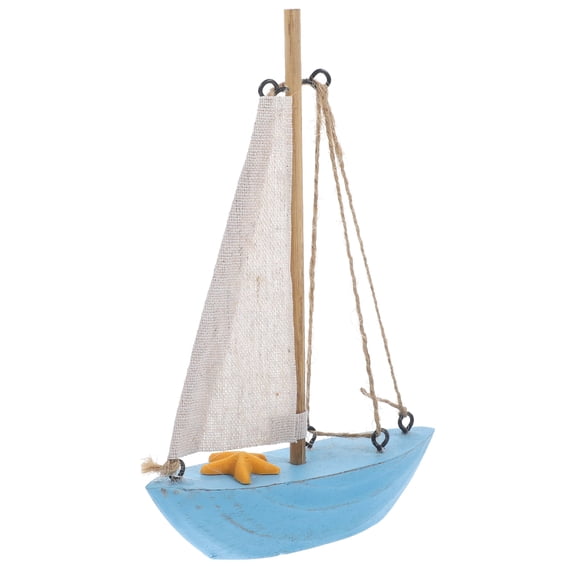 UPOUART Blue Wooden Sailboat Decor Mediterranean Style Model for Desktop and Interior Decoration