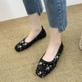thumbnail image 2 of hopeusnice Women's Sequined Flat Ballerina Shoes Slip On Comfortable Low Heel Flats Party Wedding Bridal Shoes Black 39, 2 of 5