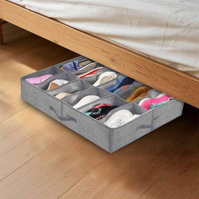 Home Textile Storage - Practical Under Bed Shoe Cabinet for 24 Pairs with Clear Cover and Durable Bedding Organizer
