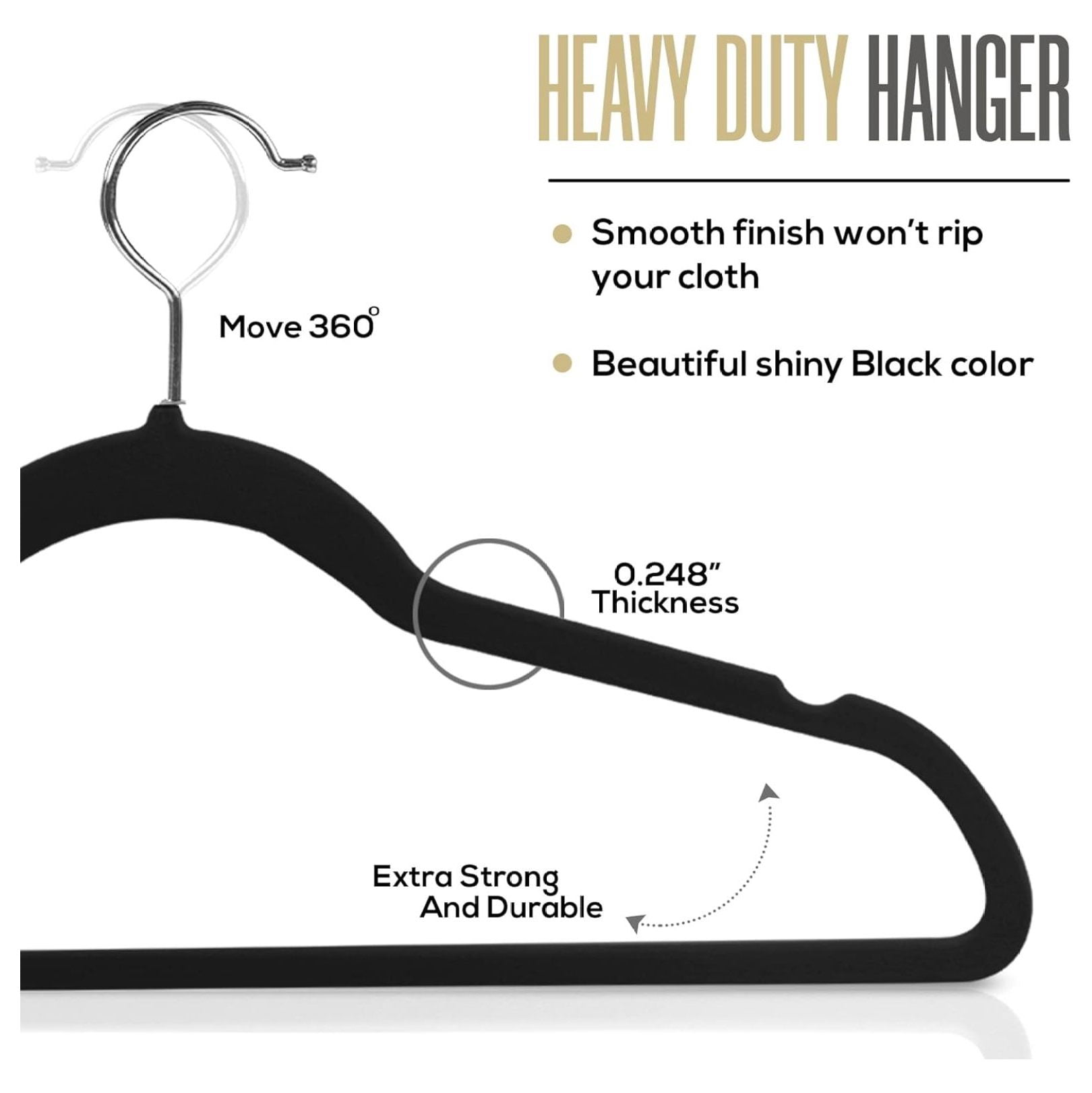 KriKac Velvet Hangers 100 Pack - Non-Slip Clothes Hangers - Black Hangers - Suit Hangers with 360 Degree Rotatable Hook - Heavy Duty Coat Hangers - Pants Hangers