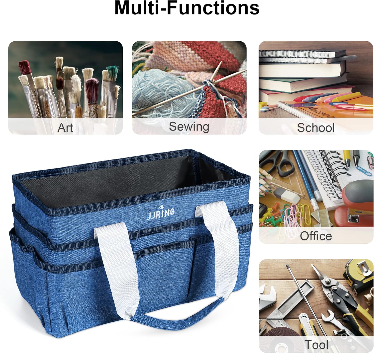 LAVFOX Craft Organizer Tote Bag, Multi-Pocket Art Storage Caddy Bag for Sewing, Scrapbooking, and Drawing, Portable Desktop Utility Organizer for School, Medical, and Office Supplies, Classic Blue