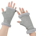 thumbnail image 2 of Naierhg 1 Pair Winter Half Finger Gloves Thick Plush Windproof Warm Elastic Touch Screen Cozy Lining Anti-slip Soft Student Cycling Writing Gloves for Winter Grey, 2 of 8
