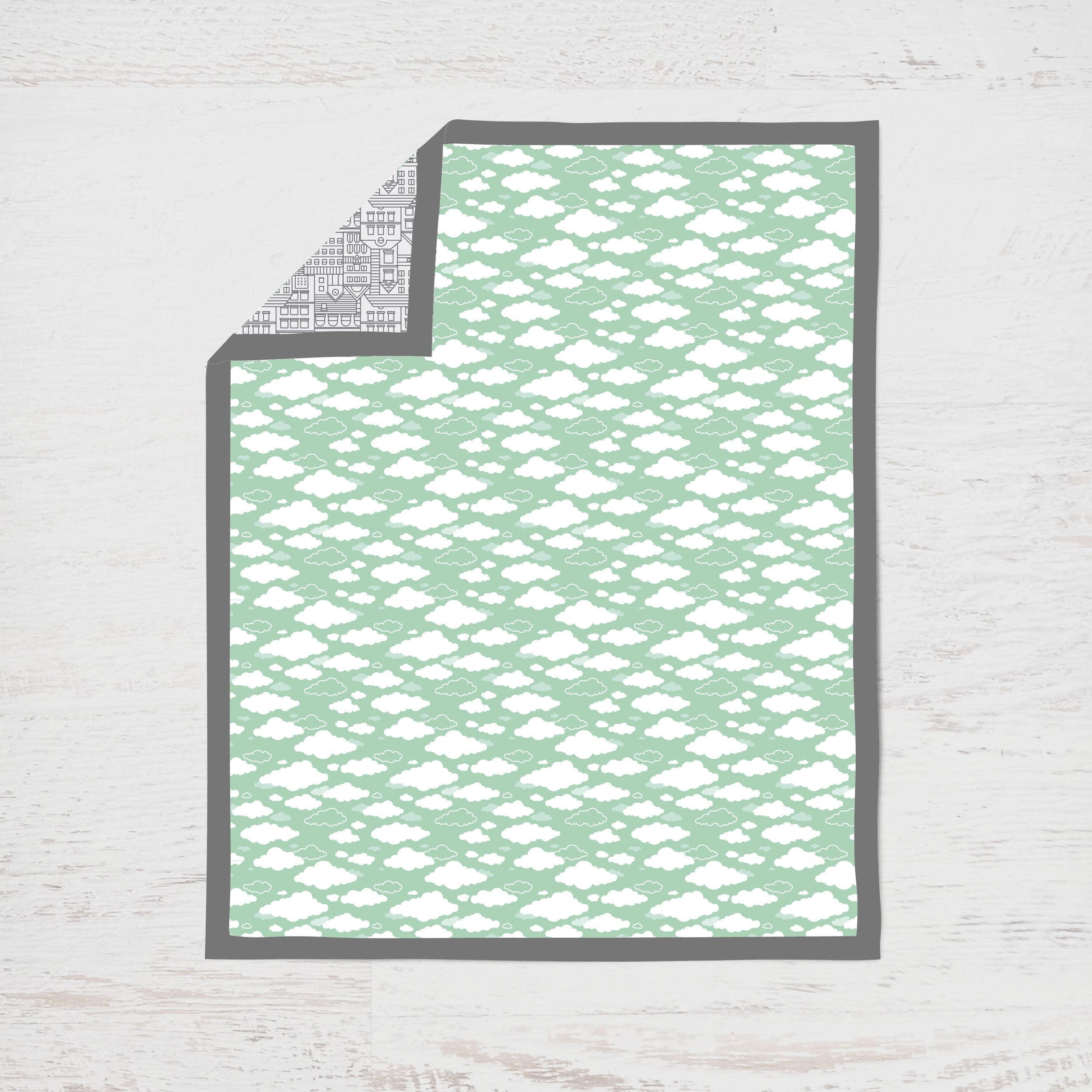 Bacati - Clouds in the City 3-Piece Crib Bedding Set - Mint/Grey Unisex