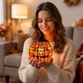 thumbnail image 5 of 2PC Tiffany Style Large Resin Jack O Lantern Lamp, Halloween LED Light Up Resin Pumpkin Lantern, 4.7" Stained Glass Pumpkin Accent Night Light, Fall Thanksgiving Indoor Room Window Tabletop Decor, 5 of 15
