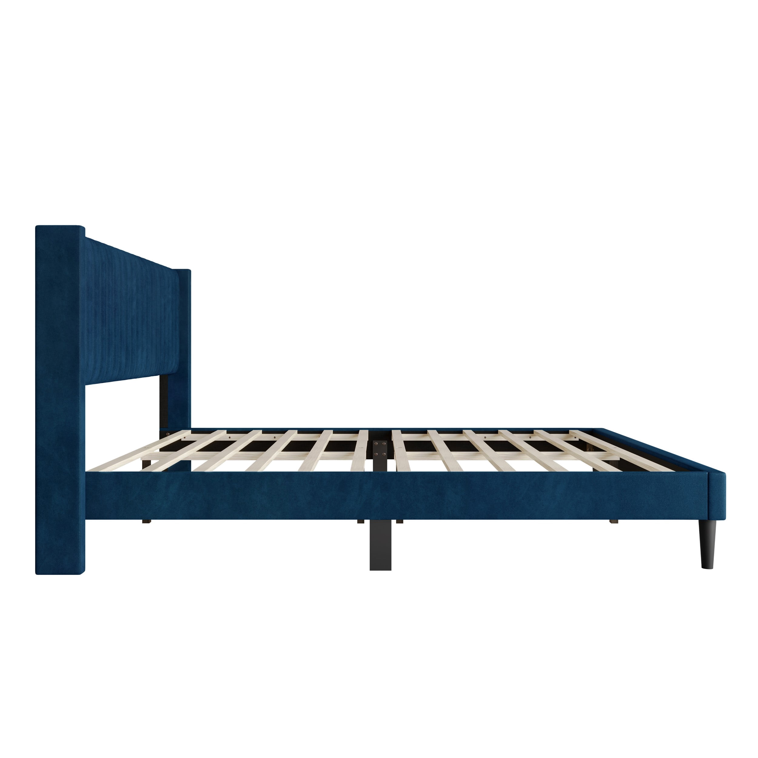 Favorer Montrose Upholstered Wingback Bed, Channel Tufted Headboard, Platform Design