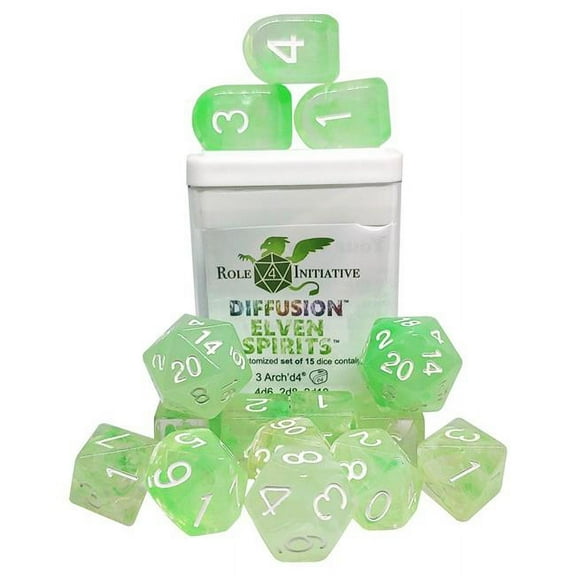 Role 4 Initiative Polyhedral Dice - Elven Spirits w/White Arch'd4 (15) New