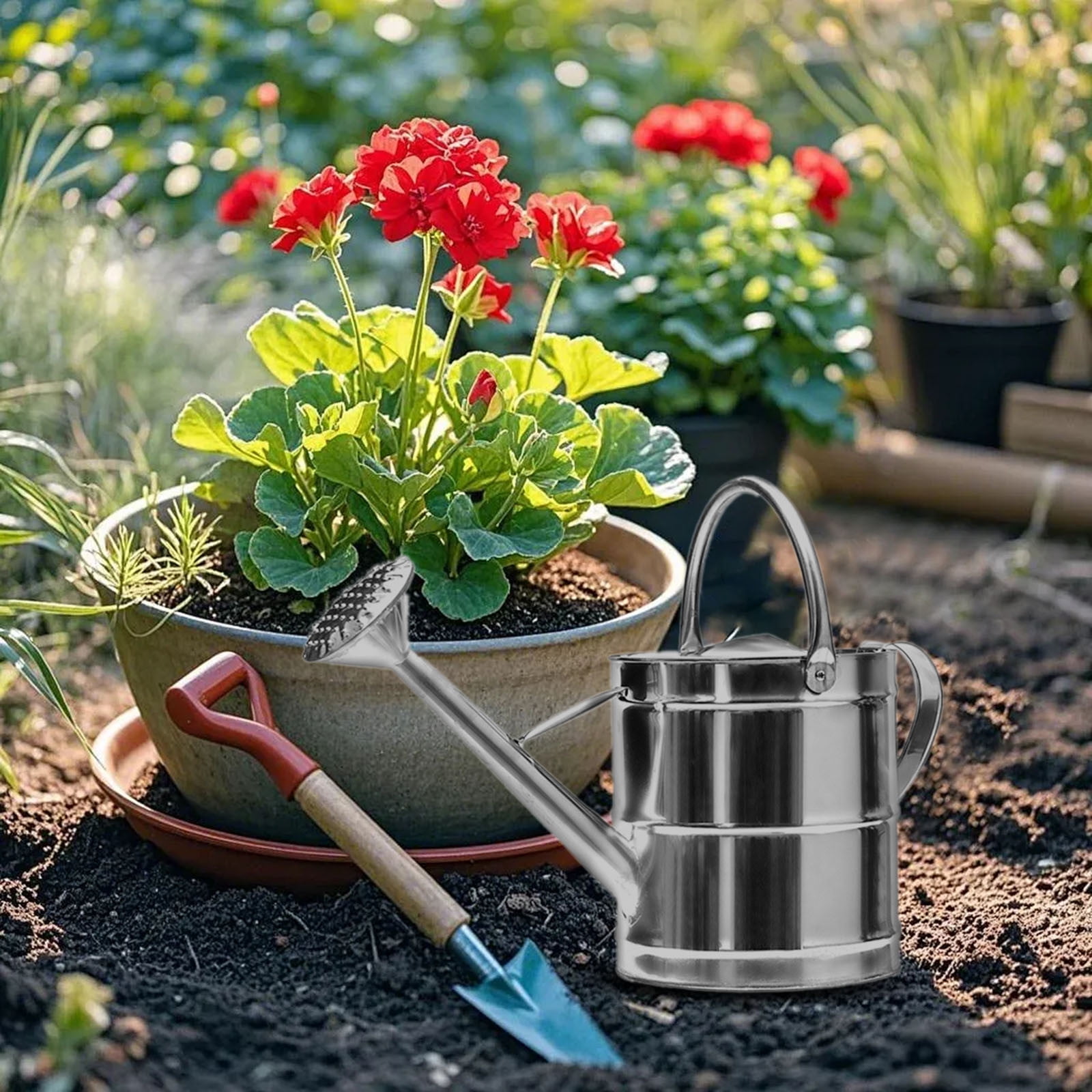 Gytml Watering Can For Plants, Stainless Steel Watering Cans With Removable Spout For Indoor Outdoor Gardening, Metal Water Can With Ergonomic Movable Handle Silver2-25X25X24cm