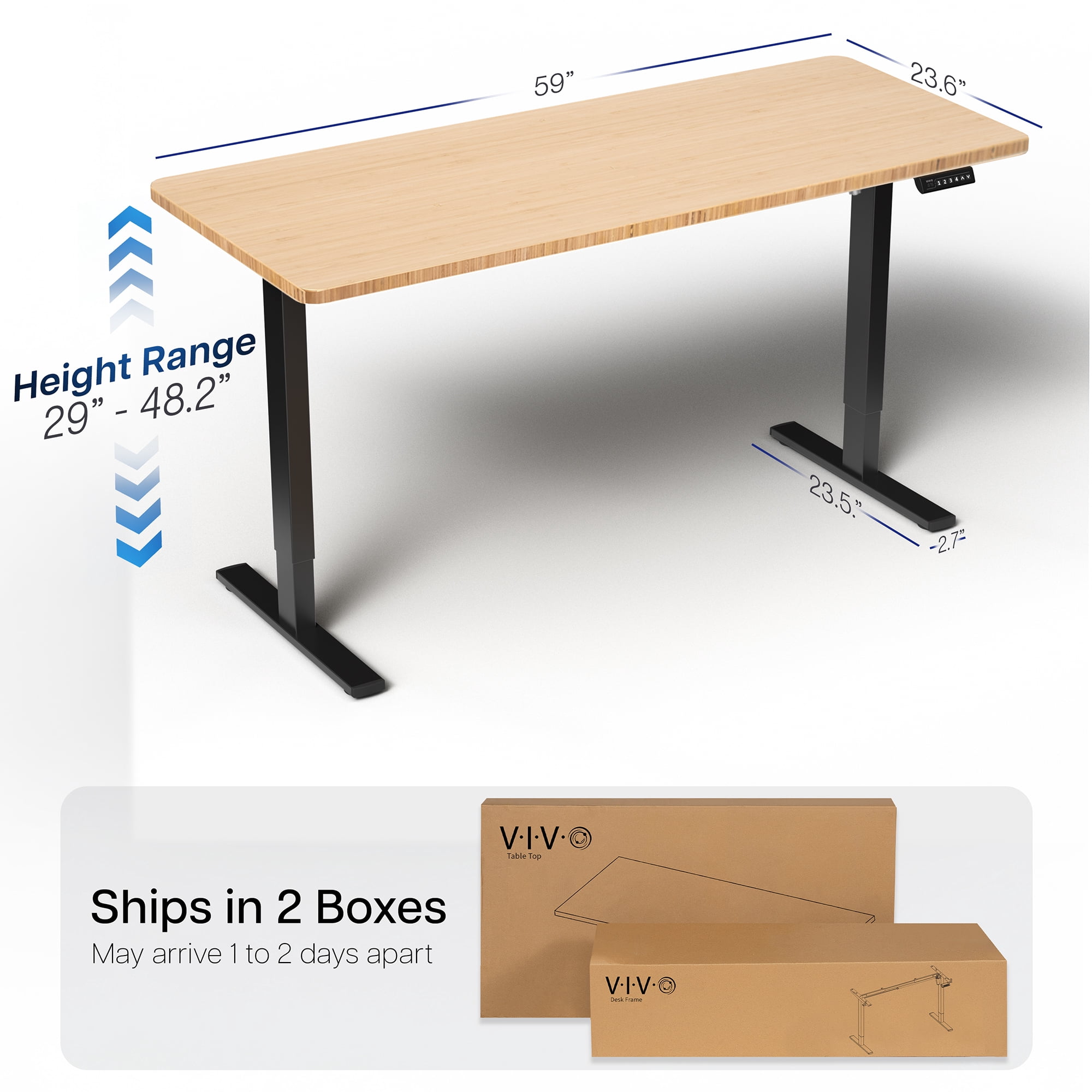 VIVO Electric 60” x 24” Stand Up Desk | Bamboo Table Top, Black Frame