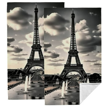 

YANMS Eiffel Tower Theme Kitchen Towels 2-Pack Ultrafine Fiber Towels for Bathroom Hotel Gym and Spa 27.5*16in