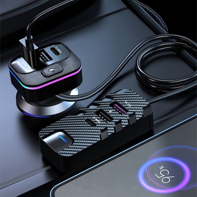 Binmer Car Fast Charger Multi-function 66W Car Charger Car Rear Phone Charger LED Atmosphere Light 6-port Expansion Widely Intelligent Charging