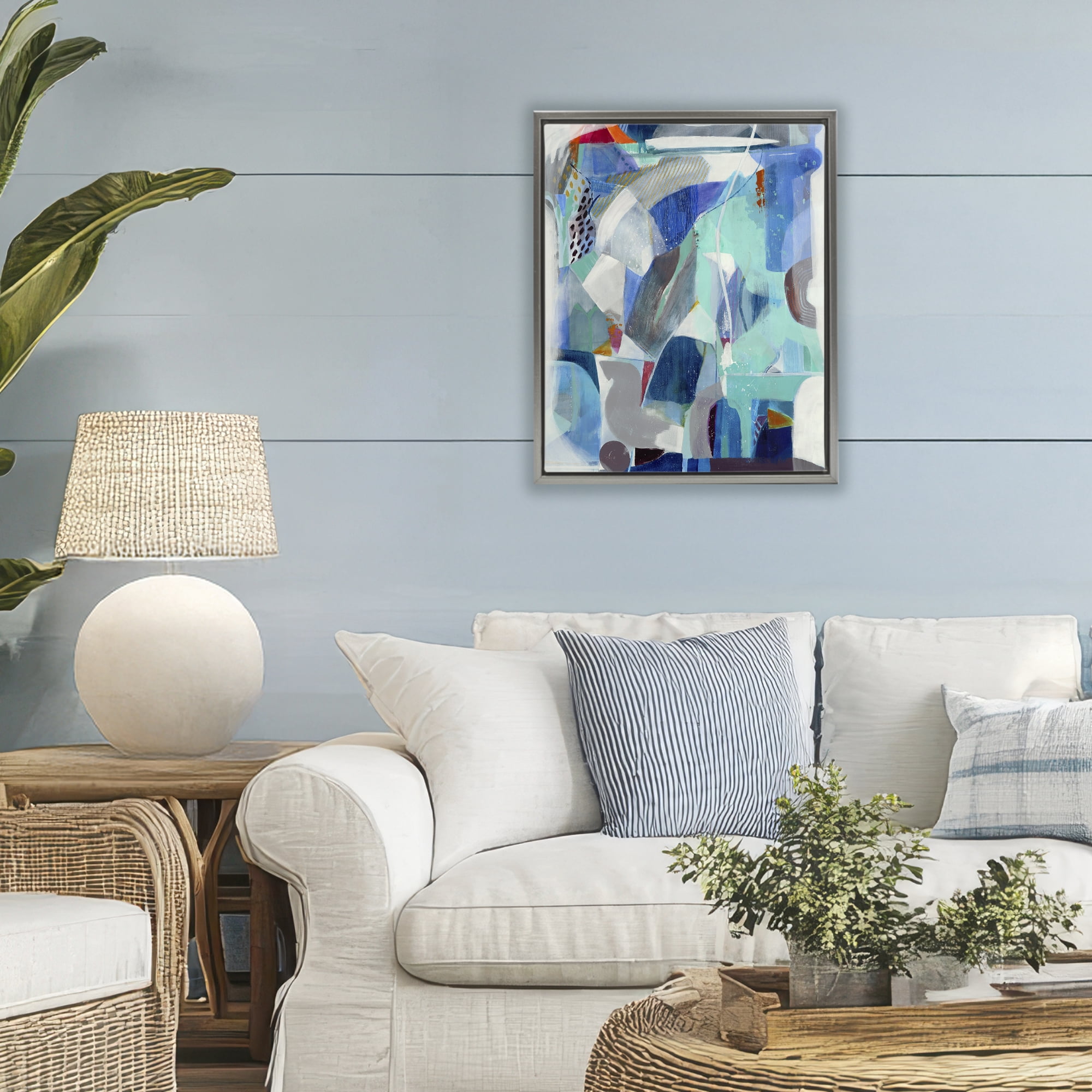 Stupell Industries Complex Blue Layers Gray Framed Floater Canvas Wall Art, design by Jill Martin