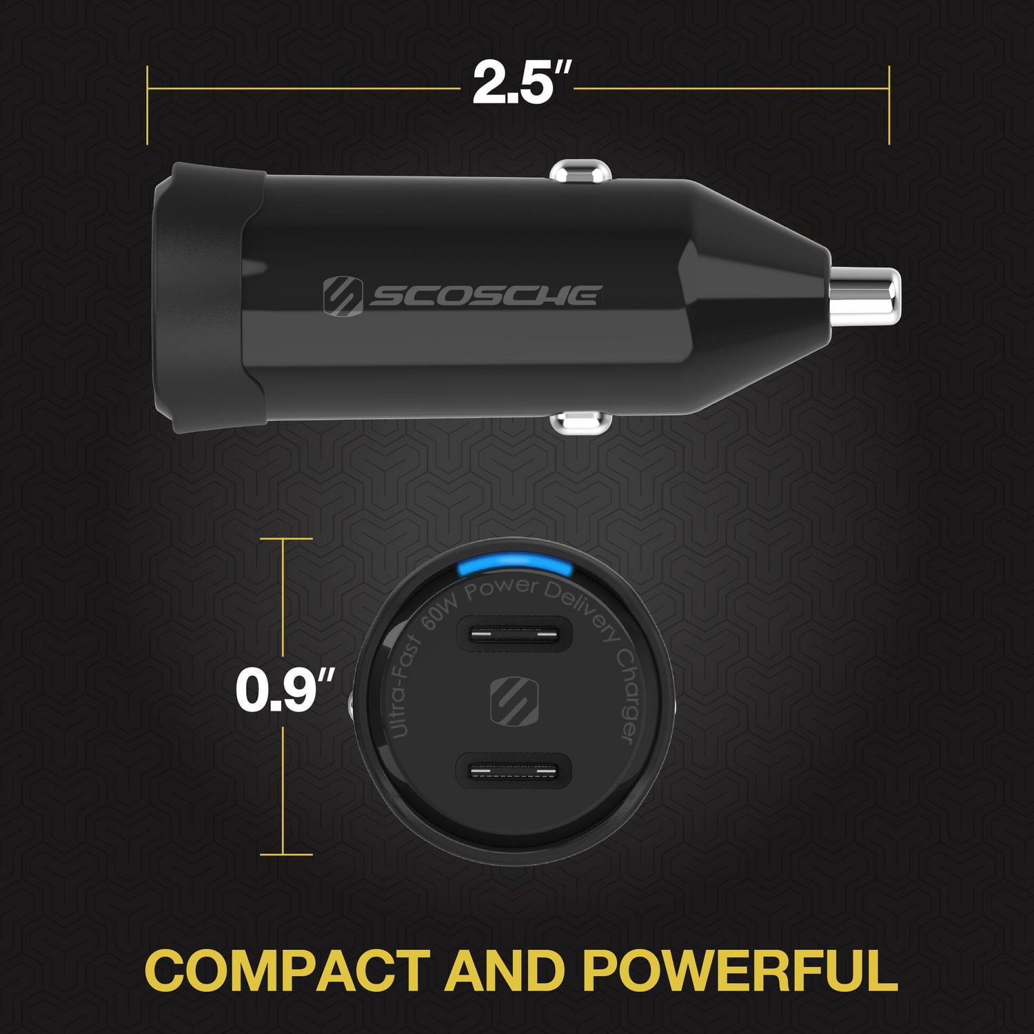 Scosche CPDCC40M-SP PowerVolt 40 W – Adaptateur allume-cigare certifié USB-C Power Delivery à double port