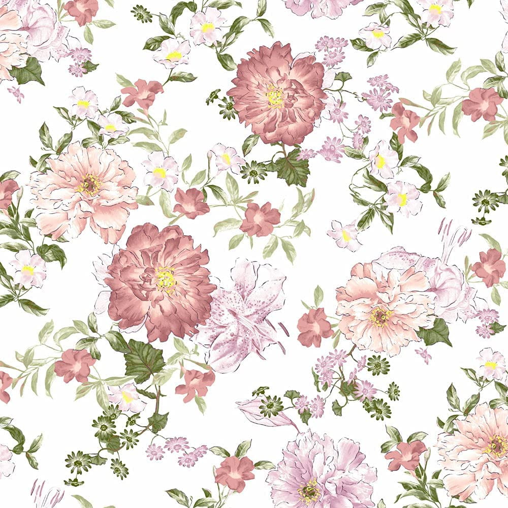 FREE SHIPPING!!! Off White Dusty Coral Watercolor Large Floral Pattern Printed on Wool Dobby Fabric, DIY Projects by the Yard - PRINT FABRIC