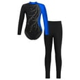 thumbnail image 6 of iiniim Girls 2Pcs Actviewear Dance Ballet Unitard with Leggings Athletic Tracksuit Full Body Gymnastics Leotards Blue&Black 10, 6 of 7