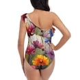thumbnail image 5 of Cauagu Colorful Wildflower Meadow Print Women's Sexy One Piece Swimsuits One Shoulder Ruffle Tummy Control Bathing Suit Slimming Swimwear-X-Large, 5 of 6