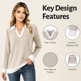 thumbnail image 5 of MecTo Women's Herringbone Knit Polo Sweater V Neck Long Sleeve Casual Fall Pullover, 5 of 9