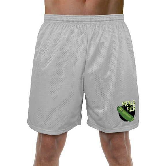 Rick and Morty Pickle Rick Mens Lined Mesh Shorts, Silver, Small