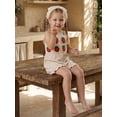 thumbnail image 5 of BemeyourBBs Toddler Baby Girl Summer Clothes One Piece Romper Outfit Strap Jumpsuit Overalls Cute Sleeveless Crochet Granny Square Floral Strawberry Embroidered Patchwork Ruffled Bottom Shorts, 5 of 9