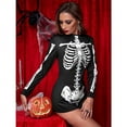 thumbnail image 5 of Women's Halloween Skeleton Dress Costume Female Sexy Skull Pattern Long Sleeve Stretchy Short Mini Dresses Lady Cosplay Party Game Festival Stage Performance Fancy Dress up, 5 of 7