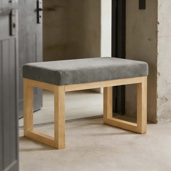 Small Entryway Bench with Soft Cushioned Seat & Wooden Frame, Dark Gray Mini Ottoman, Freely Placed Space-Saving Bench for Narrow Entry Closet