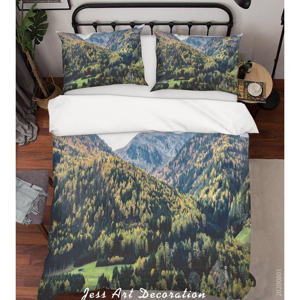 3D Bosque Verde Montaña Funda nórdica Set Ropa de Cama Funda Nórdica Fundas de almohada