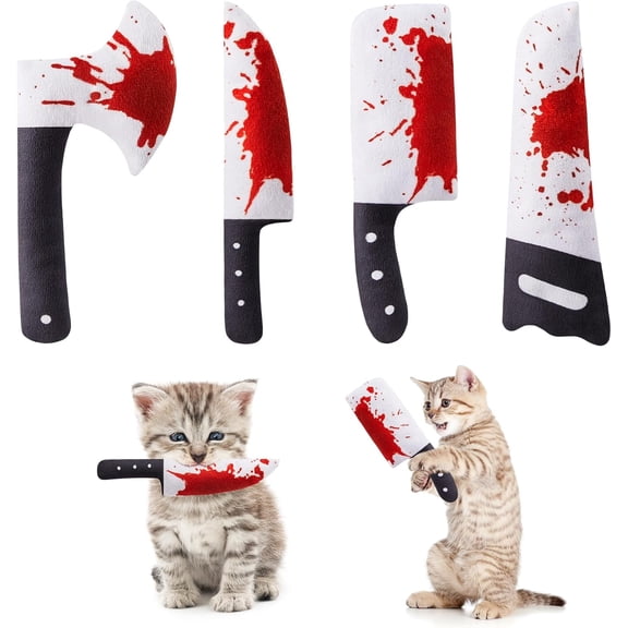 URRU 4Pcs Cat Toys, Horror Halloween Knife-Shaped Kitten Catnip Crinkly Sound Toys, Indoor Exercise for All Cat Breeds 6.5 Inches
