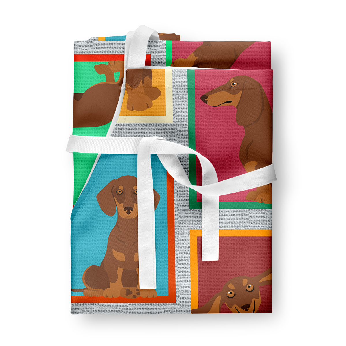 Lots of Chocolate and Tan Dachshund Apron 27 in x 30 in
