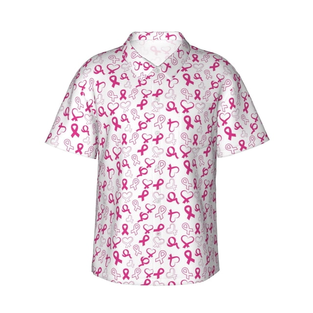 Fotbe Breast Cancer Awareness4 Camisa Hawaiana para Hombre Unisex – Camisa Casual de Verano con Botones de Manga Corta de Algodón y Lino,X-Large
