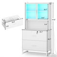 thumbnail image 2 of File Cabinet with Power Outlets and LED Lights, Vertical Filing Cabinet with 2 Lockable Drawers, Large Cabinet with Glass Doors for Office, White, 2 of 8