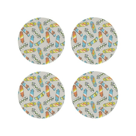 

Matuu Skateboard for Cup Coasters Set of 4 Leather Coasters Desk Coasters for Office Measures 4” x 4”-Round Shape