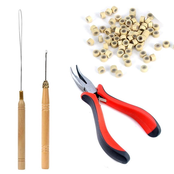 Orgrimmar Kit de herramientas de extensión de cabello, alicates para quitar extensiones de cabello, gancho para tirar, 500 piezas, micro anillos de silicona, kits de herramientas para dispositivos de
