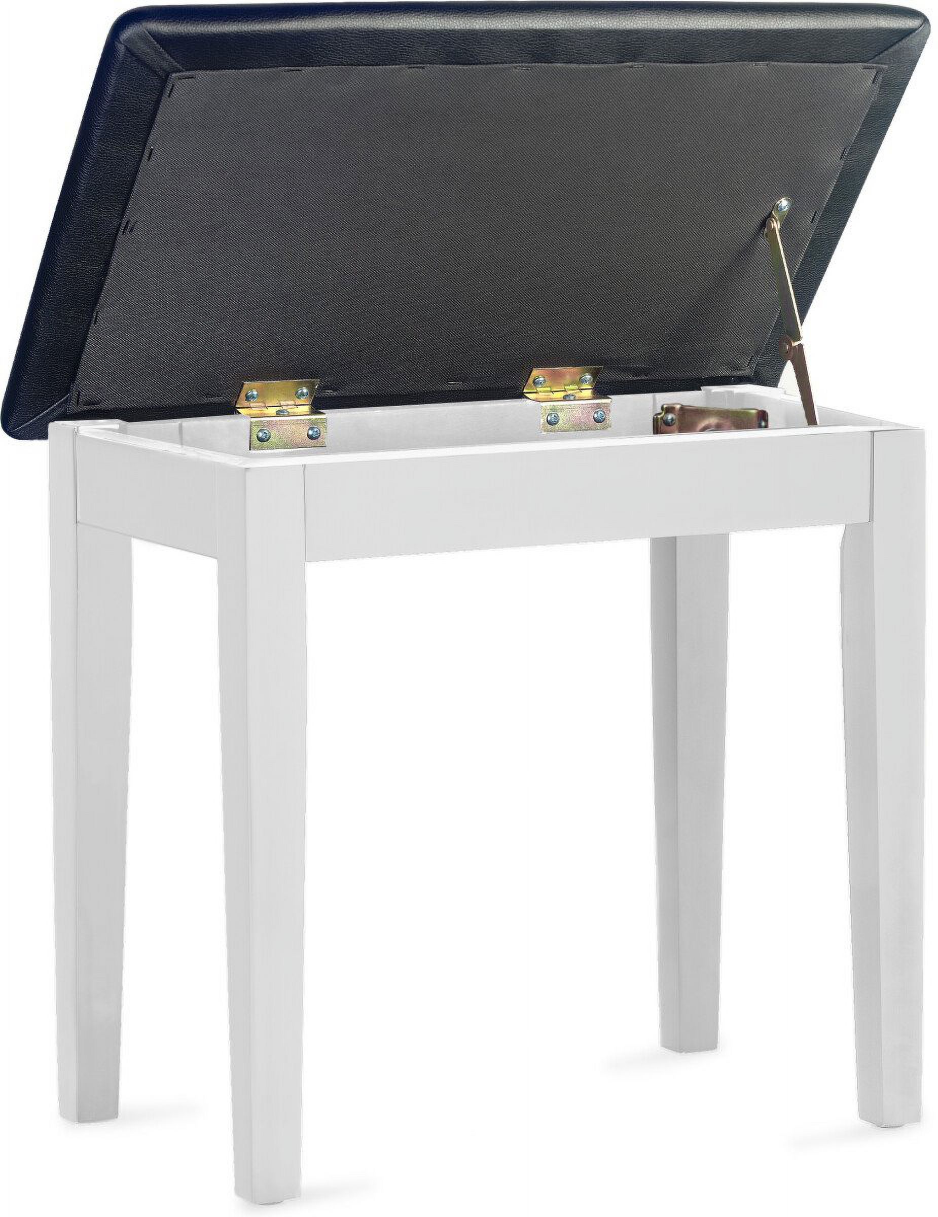 Stagg Highgloss White Piano Bench w/ Black Vinyl Top & Storage Compartment