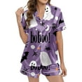 thumbnail image 2 of Halloween Pjs Women 2 Pcs Satin Pajamas For Women Halloween Printed Womens Shorts Pajama Set Button Up Lounge Sets For Women Womens Nighties, 2 of 6