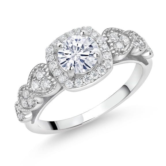 Gem Stone King 925 Sterling Silver White Moissanite Engagement Ring for Women (1.18 Cttw, Round 6MM, Gemstone Birthstone, Size 6)