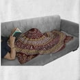 thumbnail image 6 of Greek Key Soft Flannel Fleece Throw Blanket, Round and Square Ornament Meander with Floral Motifs and Spirals, Cozy Plush for Indoor and Outdoor Use, 70" x 90", Ruby Pale Yellow White, by Ambesonne, 6 of 6