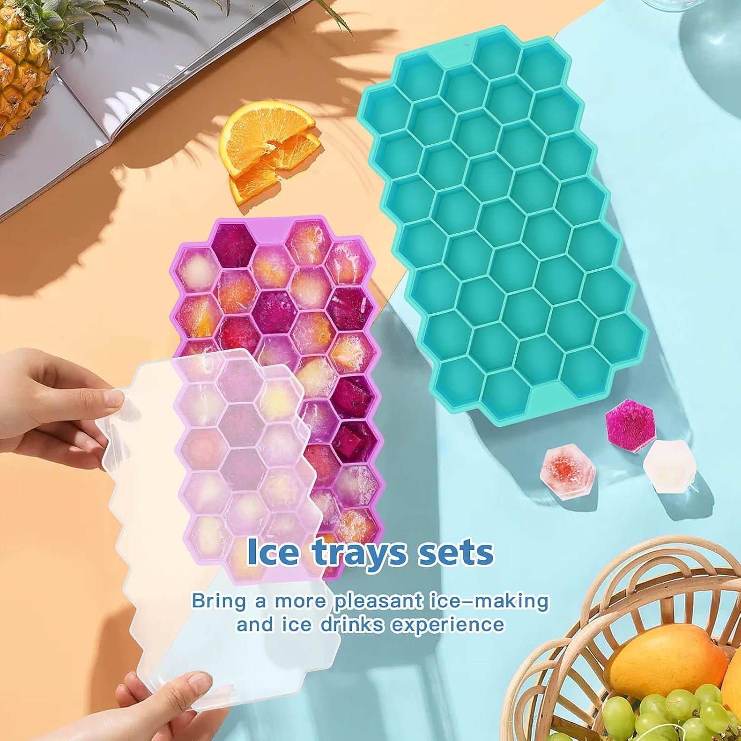 Ice Cube Trays for Freezer, 3 Pack Ice Cube Tray with Lid, Silicone Ice Cube Mold with Lid-37 Grid,Easy-Release Reusable 111 PCS Small Ice Cube for Iced Coffee Cocktail Whisky Chocolate Soup Food