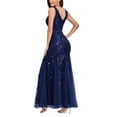 thumbnail image 5 of ROMANCE VICTORY Women's Sleeveless V-neck Tulle Embroidery Sequins Cocktail Mermaid Bridesmaid Dress, 5 of 10