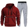 thumbnail image 3 of ibiyuan Jogging Suit Drawstring Long Sleeve Workout Big and Tall Ribbed Casual 2 Piece Hoodie with Sweatpants,2PCS,, 3 of 5