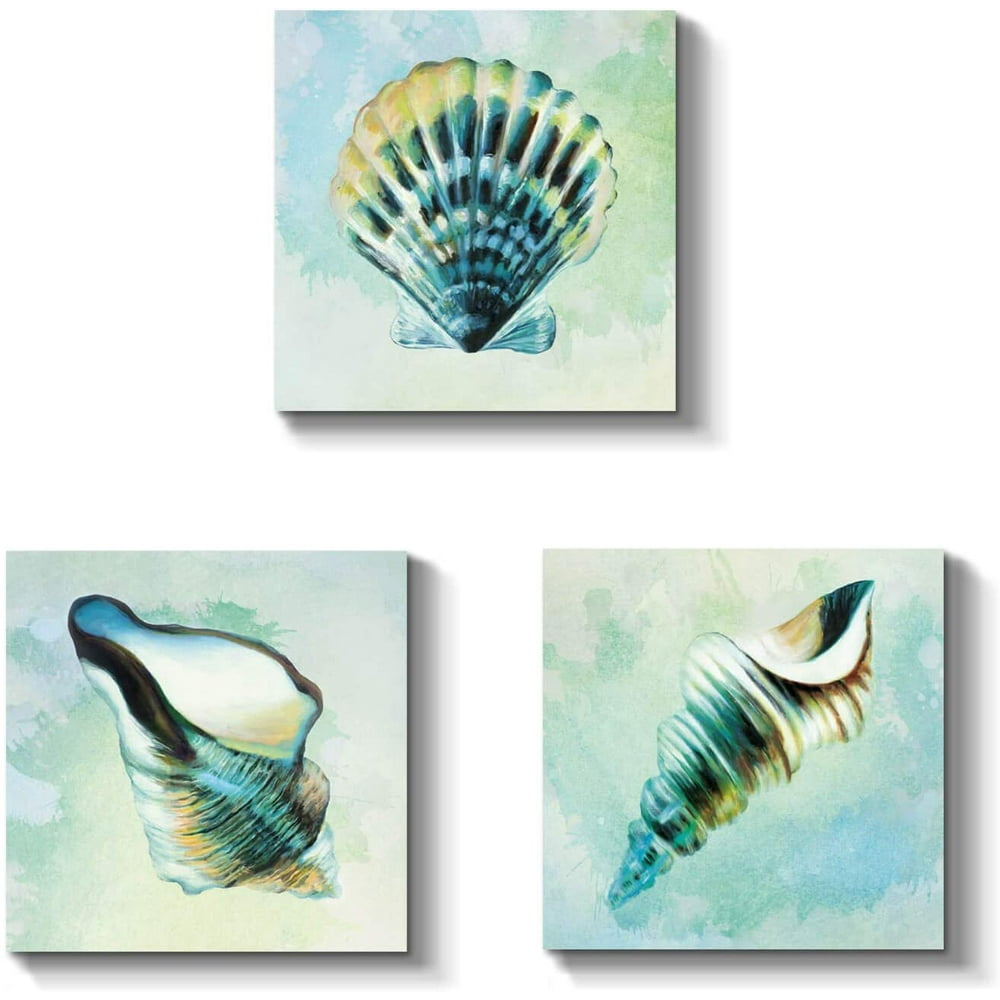 LIVEDITOR Beach Canvas Wall Art Seashell Pictures for Bathroom Modern