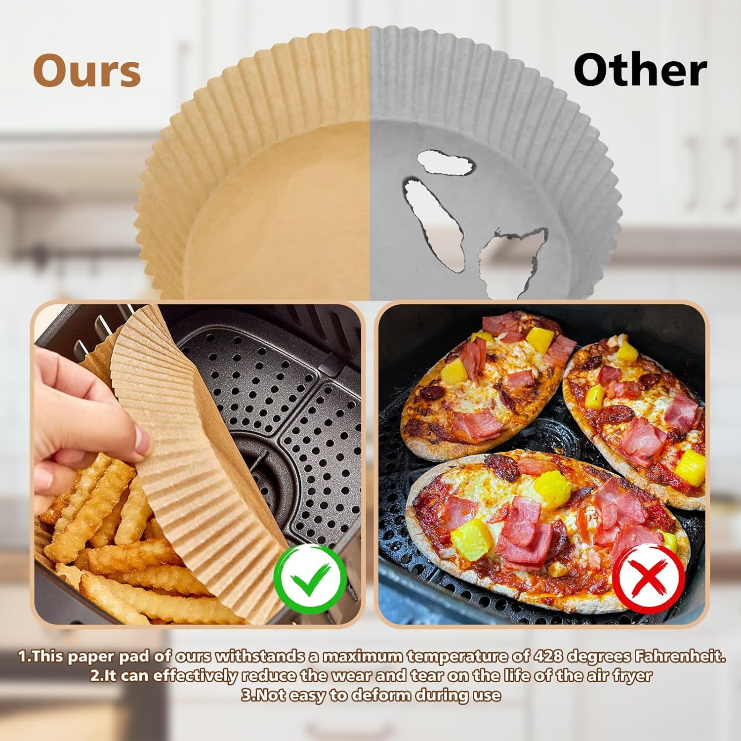 100Pcs Air Fryer Disposable Paper Liner, Non-stick Air Fryer Airfryer Parchment Paper Liners Round, Grease Proof Bakery Baking Paper for Air fryer Basket Roasting, Oil-proof, Food Grade (8 Inch)