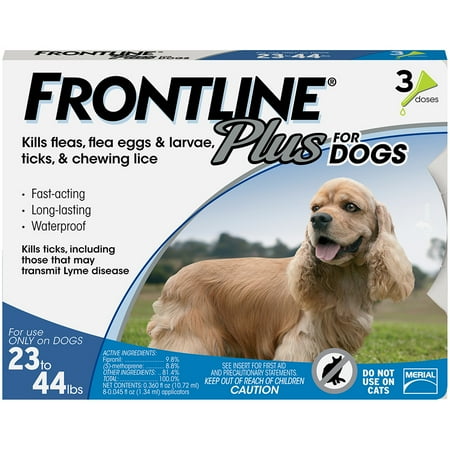 FRONTLINE Plus for Dogs Medium Dog (23-44 pounds) Flea and Tick Treatment, 3 Doses